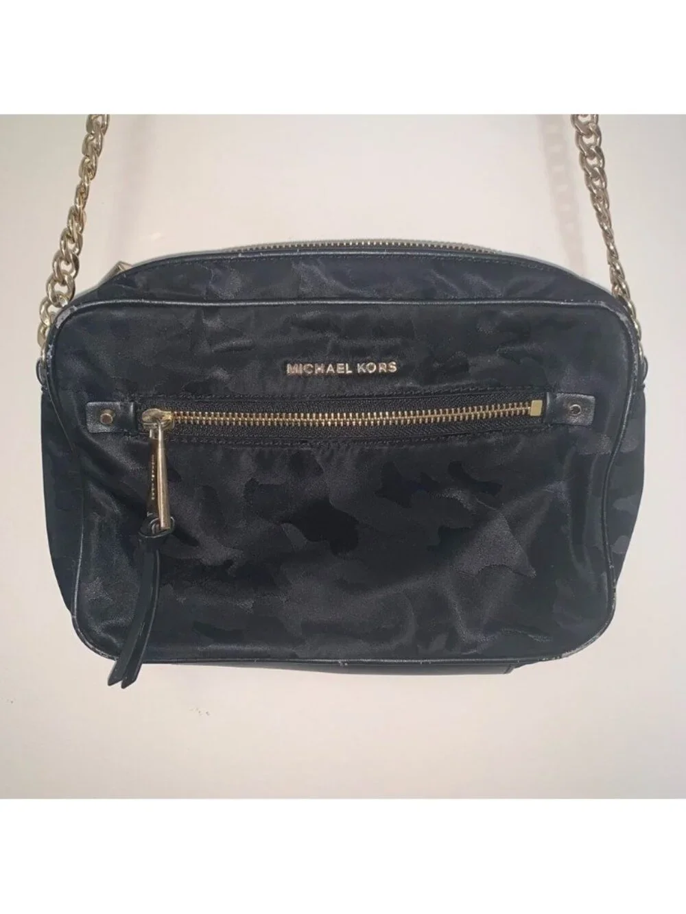 Michael Kors Black and Gold Camo Crossbody Bag